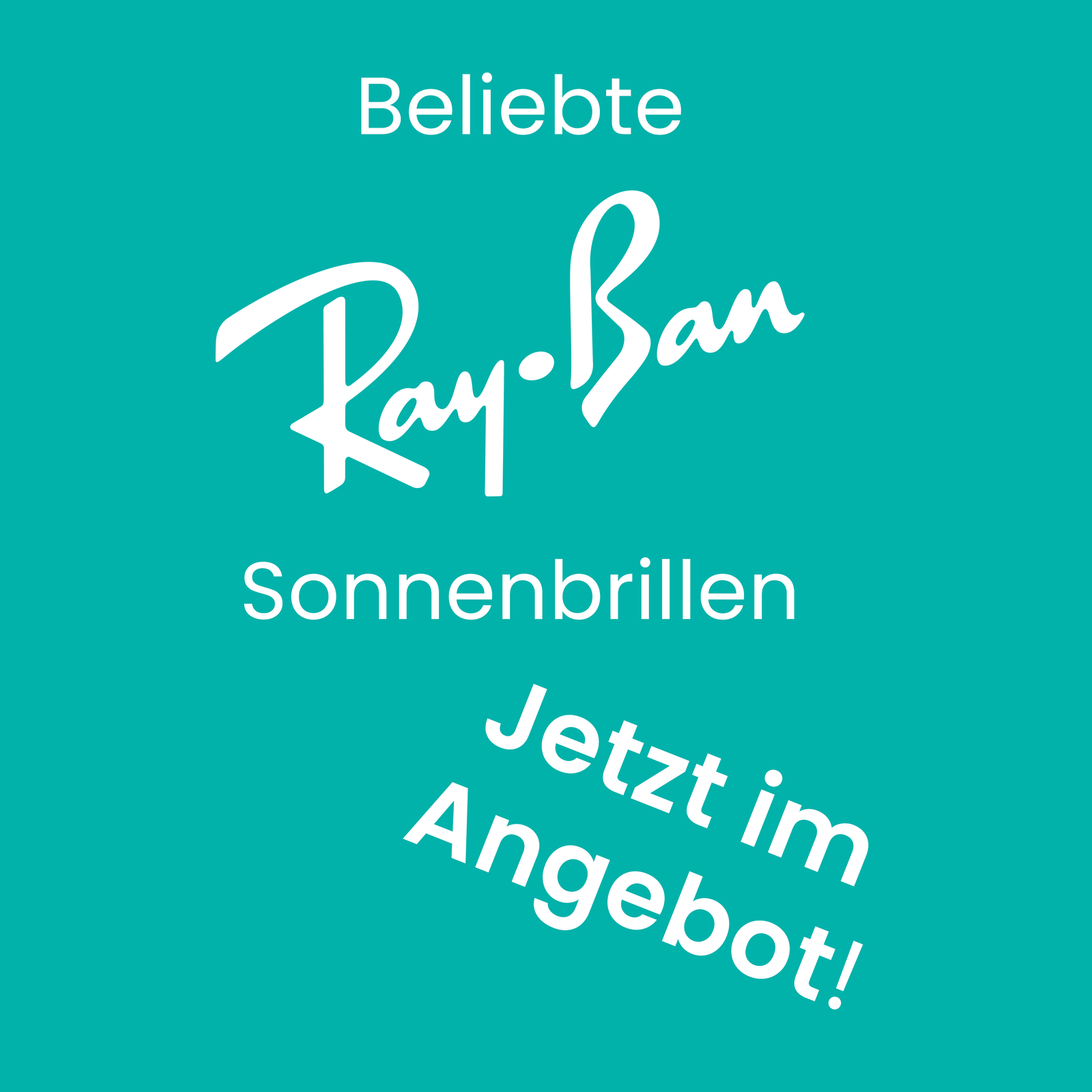 Zu  sehen ist ein weißer Schriftzug mit dem Ray Ban Sonnenbrillen Angebot.